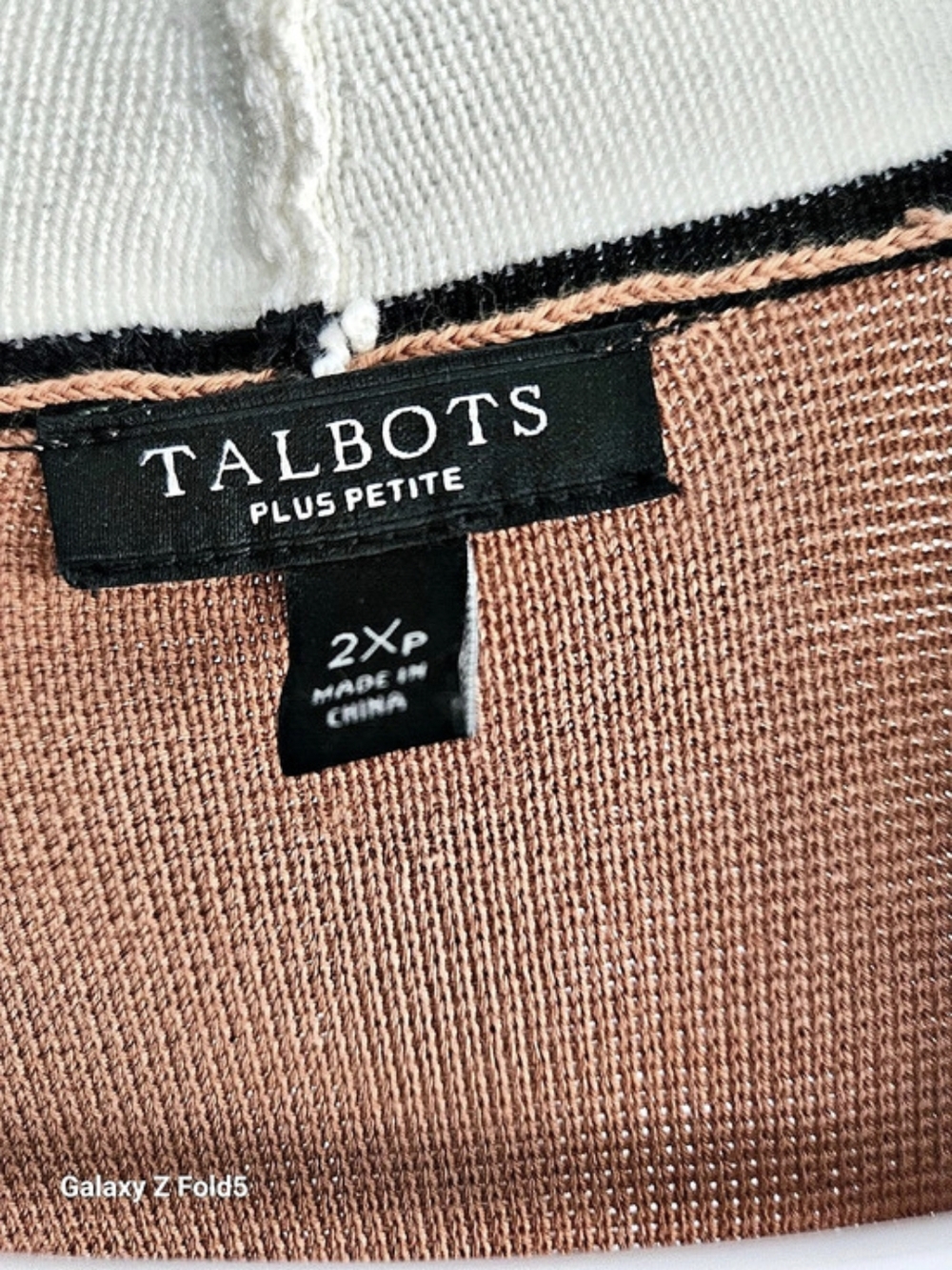 Talbots Cotton Colorblock Open Front Cardigan Brown & White 2XP - Picture 3 of 10